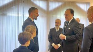 Minister for Finance and Revenue Senator Muhammad Aurangzeb with His Highness the Aga Khan V after attending the funeral ceremony of late Prince Karim al-Hussaini Aga Khan IV, held in Lisbon