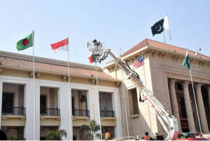 Flags of various nations are being installed on the Punjab Assembly building as final preparations continue for the first Asia and Southeast Asia Regional CPA Conference, set to take place on February 7 and 8 in the provincial capital