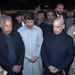 Prime Minister Muhammad Shehbaz Sharif condolences with the family members after namaz-e-janaza of Shaheed Lt. Muhammad Hassan Ashraf