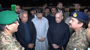 Prime Minister Muhammad Shehbaz Sharif condolences with the family members after namaz-e-janaza of Shaheed Lt. Muhammad Hassan Ashraf