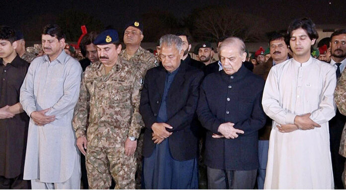 Prime Minister Muhammad Shehbaz Sharif attends the namaz-e-janaza of Shaheed Lt. Muhammad Hassan Ashraf