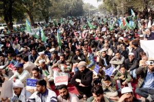 Former Minister for Rehabilitation and Transport AJK, Nasir Dar addressing a rally of PML N on ‘Kashmir Solidarity Day at Mall Road to show solidarity with the people of Jammu and Kashmir against the occupation of India and facing atrocity in IOJK.