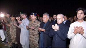 Prime Minister Muhammad Shehbaz Sharif attends the namaz-e-janaza of Shaheed Lt. Muhammad Hassan Ashraf