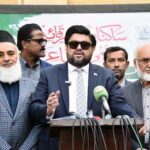 Governor Sindh Kamran Khan Tessori addressing a press conference at the Governor's House about the Sakinan-e-Shehr-e-Quaid Aalmi Mushaira at Expo Center