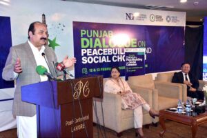 Chairman Prime Minister Youth Program Rana Mashhood Ahmad Khan is speaking at a function based on Punjab Dialogue on Peace Building and Social Cohesion