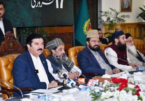 KP Governor Faisal Karim Kundi addressing during Wahdat Ummat e Istehkam conference at the governor house.
