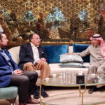 Federal Minister for Finance and Revenue, Senator Muhammad Aurangzeb meeting with Mohammed bin Abdullah Al-Jadaan, Minister of Finance, Kingdom of Saudi Arabia, who earlier extended a special welcome to the Minister on his arriving in the KSA to attend the Emerging Markets Conference in Alula, KSA. Minister of State, Member of the Council of Ministers, Dr. Hamad Mohammed Al Sheikh, KSA, and Advisor to Finance Minister, Pakistan, Mr. Khurram Schehzad are also present