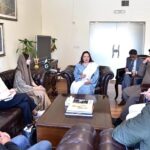 Coordinator to PM for Climate Change, Romina Khurshid Alam talking to a delegation of Young Leaders Society - Pakistan in federal capital