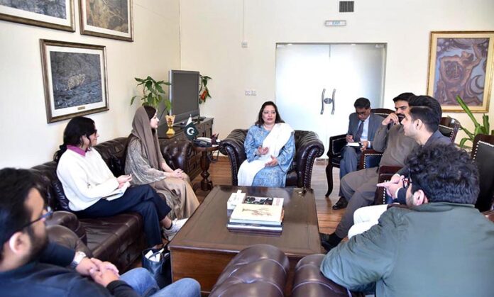 Coordinator to PM for Climate Change, Romina Khurshid Alam talking to a delegation of Young Leaders Society - Pakistan in federal capital