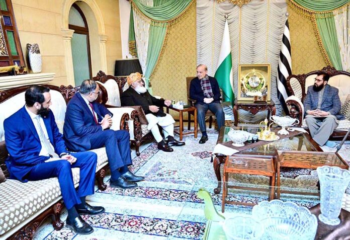 Prime Minister Muhammad Shehbaz Sharif meets with the President of Jamiat Ulema-e-Islam (F), Maulana Fazal-ur-Rehman