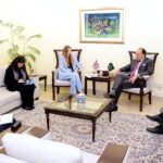 Federal Minister for Finance and Revenue, Senator Muhammad Aurangzeb, in a meeting with H.E. Ms. Jane Marriott CMG OBE, British High Commissioner to Pakistan called on the Minister at the Finance division in federal capital