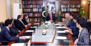 Federal Minister for Finance and Revenue, Senator Muhammad Aurangzeb, in a meeting with Ms. Ayla Majid, Global President of the Association of Chartered Certified Accountants (ACCA), along with her delegation, at the Finance Division