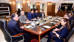 Federal Minister for Finance and Revenue, Senator Muhammad Aurangzeb, in a meeting with Ms. Ayla Majid, Global President of the Association of Chartered Certified Accountants (ACCA), along with her delegation, at the Finance Division