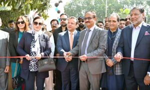 Additional Director General Postal Pakistan Rizwan Javed Hashmi is inaugurating 3rd WE-EXHIBiT at Local Marquee while President Women Chamber Dr. Maryam Siddiqa, President Chamber Ikramul Haq are accompanying.