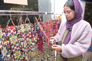 Women visiting stalls during 3 day exhibition of organized by women chamber of commerce at Burj Hurara.
