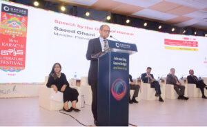 Ambassador of France to Pakistan, Nicolas Galey, addressing the inauguration ceremony of Karachi Literature Festival at a local hotel