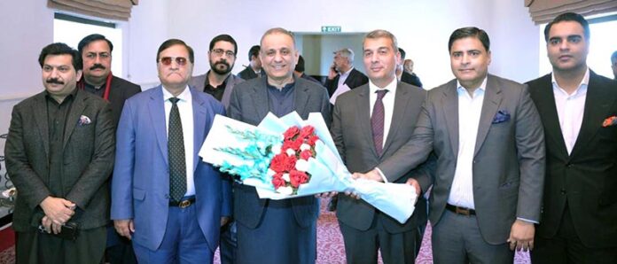Federal Minister for Board of Investment, Privatization & Communications Abdul Aleem Khan in a group photo along with the Ambassador of Azerbaijan Khazar Farhadov, President of the Federation of Pakistan Chambers of Commerce and Industry (FPCCI), Atif Ikram Sheikh and the Chairman of the Azerbaijan-Pakistan Chamber of Commerce and Industry, Ahsan Zafar Bakhtawari during inauguration of the Azerbaijan-Pakistan Chamber of Commerce & Industry in federal capital