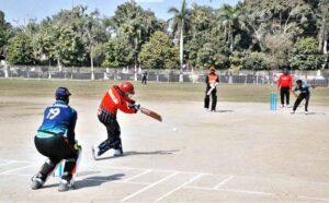 Sir Syed Sadiq vs Falcon Cricket team players are playing Semifinal cricket match during Cholistan desert Cultural Festival 2025 at local stadium.