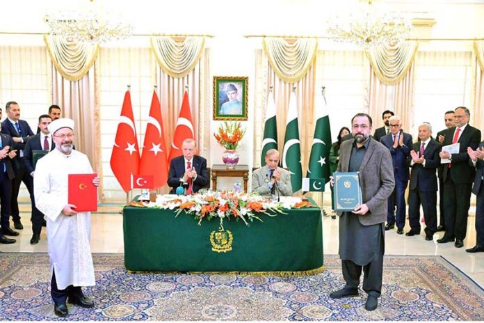 President of Turkiye, Recep Tayyip Erdogan and Prime Minister of Pakistan Muhammad Shehbaz Sharif witness exchange of MoUs and Agreements signed between Turkiye and Pakistan with regard to cooperation in different fields