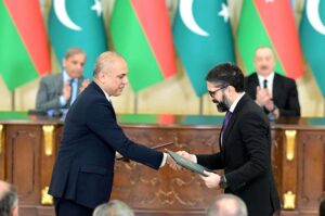 Prime Minister Muhammad Shehbaz Sharif and President of Azerbaijan H.E. Ilham Aliyev witness the exchange of agreements and MoUs in various sectors between Pakistan and Azerbaijan.