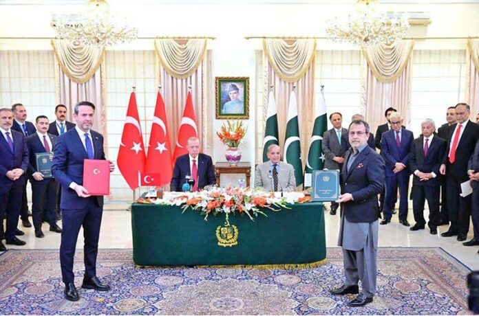 President of Turkiye, Recep Tayyip Erdogan and Prime Minister of Pakistan Muhammad Shehbaz Sharif witness exchange of MoUs and Agreements signed between Turkiye and Pakistan with regard to cooperation in different fields