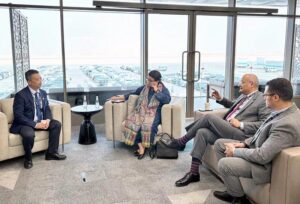 Minister of State for IT and Telecommunication, Ms. Shaza Fatima Khawaja meeting with Mr. Barry Xu, Vice President ME&CA Cloud Huawei in Riyadh