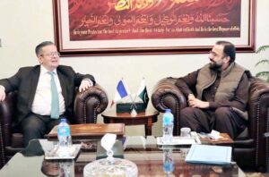 Federal Minister for Overseas Pakistanis and Human Resource Development, Chaudhry Salik Hussain in a meeting with Ambassador of France to Pakistan, Nicolas Galey.