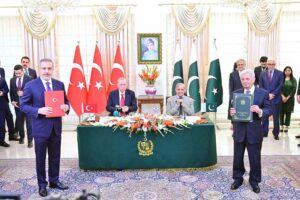 President of Turkiye, Recep Tayyip Erdogan and Prime Minister of Pakistan Muhammad Shehbaz Sharif witness exchange of MoUs and Agreements signed between Turkiye and Pakistan with regard to cooperation in different fields
