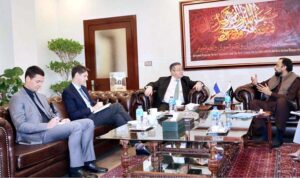 Federal Minister for Overseas Pakistanis and Human Resource Development, Chaudhry Salik Hussain in a meeting with Ambassador of France to Pakistan, Nicolas Galey.