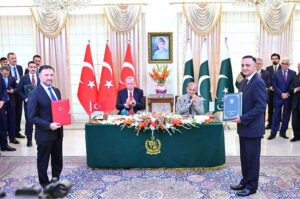 President of Turkiye, Recep Tayyip Erdogan and Prime Minister of Pakistan Muhammad Shehbaz Sharif witness exchange of MoUs and Agreements signed between Turkiye and Pakistan with regard to cooperation in different fields