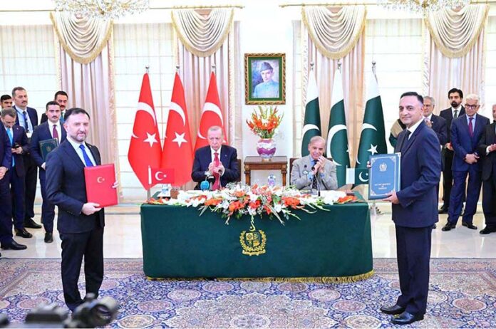 President of Turkiye, Recep Tayyip Erdogan and Prime Minister of Pakistan Muhammad Shehbaz Sharif witness exchange of MoUs and Agreements signed between Turkiye and Pakistan with regard to cooperation in different fields