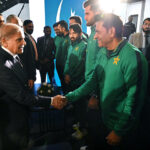Prime Minister Muhammad Shehbaz Sharif meets the Pakistan Cricket Team players at the inauguration ceremony of the renovated Qaddafi Stadium