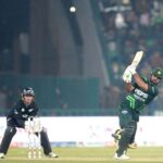 Pakistani batsman Fakhar Zaman playing shot during first match of Tri-Nation Series played between Pakistan and New Zealand cricket teams at Gaddafi Stadium