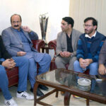 Chairman Prime Minister Youth Program Rana Mashhood Ahmed, condolences with Asif Bajwa (former Secretary Hockey Association) on the death of his mother at the Hockey Stadium