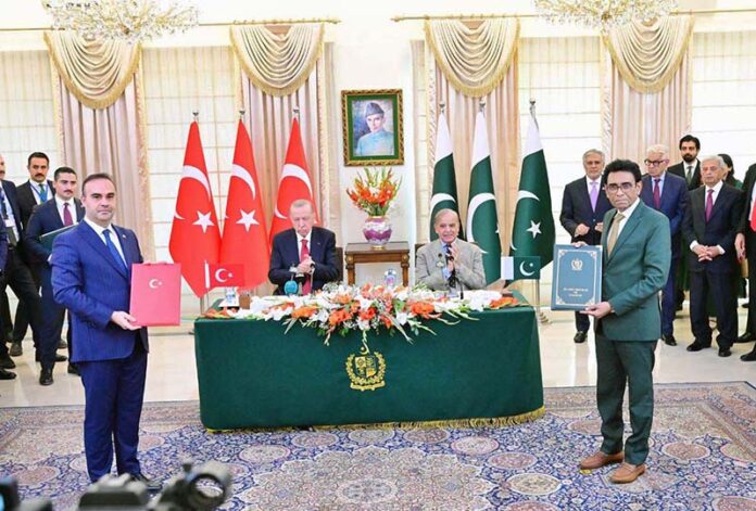 President of Turkiye, Recep Tayyip Erdogan and Prime Minister of Pakistan Muhammad Shehbaz Sharif witness exchange of MoUs and Agreements signed between Turkiye and Pakistan with regard to cooperation in different fields
