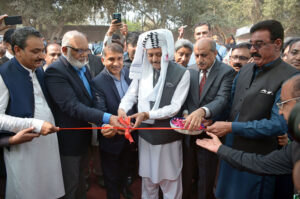 Brig Retd Muhammad Sajid Khokhar Chairperson TEVTA cutting the ribbon to inaugurate Kisan Mela at Govt Pak German Polytechnic Institute for Agriculture Technology, Chak 5 Faiz.