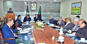 Senator Syed Masroor Ahsan chairing the meeting of the Senate Standing Committee on National Food Security and Research at PASSCO Headquarters.