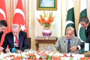 President of Turkiye, Recep Tayyip Erdogan and Prime Minister of Pakistan Muhammad Shehbaz Sharif sign joint declaration of 7th meeting of Turkiye-Pakistan High Level Strategic Cooperation Council
