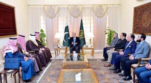 A delegation of Saudi Fund for Development (SFD) led by Mr. Sultan Bin Abdul Rehman Al Marshad, CEO of SFD call on Prime Minister Muhammad Shehbaz Sharif.