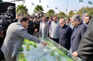 Prime Minister Muhammad Shehbaz Sharif receives briefing about Jinnah Square (underpasses) constructed in record 72 days.