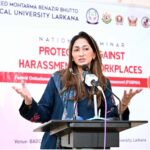 Regional Head of Sindh at the Federal Ombudsman Secretariat Ms. Sabika Shah addressing National Seminar on "Protection Against Workplace Harassment " at BADC Auditorium Hall CMC