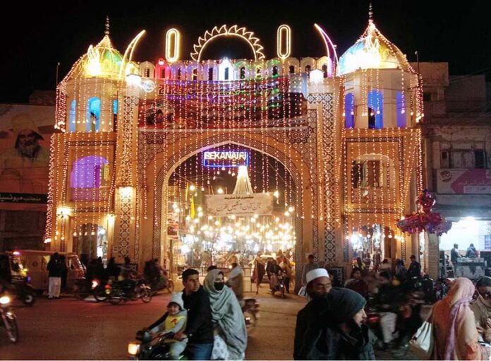 Farid Gate has been illuminated with various lights on the occasion of the arrival of Cholistan Desert Jeep Rally 2025