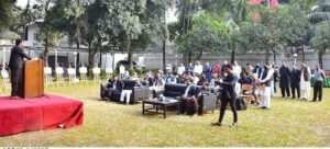 High Commissioner for Pakistan to Bangladesh, Syed Ahmed Maroof speaking at the Kashmir Solidarity Day event at Pakistan High Commission.