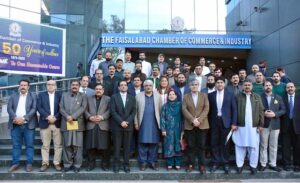 Provincial Minister for Health & Emergency Services Khawaja Salman Rafique is addressing the business community during a meeting at Faisalabad Chamber of Commerce & Industry (FCCI)