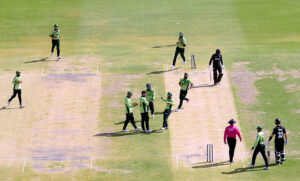 A spectacular view of fly fast by fighter jets of Pakistan Air Force at the opening ceremony of ICC Champions Trophy one-day international (ODI) cricket match between Pakistan and New Zealand at National Stadium.