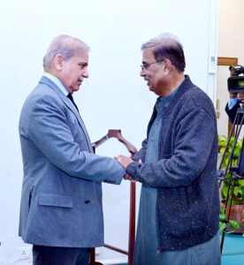 PMLN leader Shah Muhammad Shah calls on Prime Minister Muhammad Shehbaz Sharif.