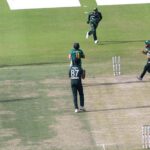 Pakistan's players celebrate after the dismissal of South Africa's captain Temba Bavuma during the ODI cricket match of Tri-Nation series between Pakistan and South Africa at the National Stadium