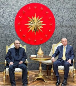 President Asif Ali Zardari meeting with the Turkish President Recep Tayyip Erdoğan, during his brief stop-over in Istanbul.