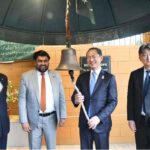 Ambassador of Japan, Akamatsu Shichi rings the ‘Bell of Hope’ during call on Sindh Governor Kamran Khan Tessori at Governor House