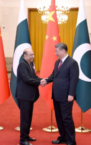 President Asif Ali Zardari being welcomed by the Chinese President Xi Jinping upon his arrival at the Great Hall of the People.